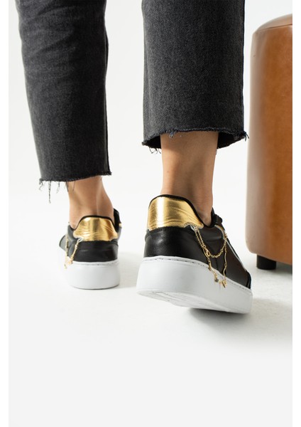Flexicharm Kadin Hakiki Deri Bagcikli Siyah Rose Gold Sneaker