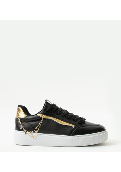 Flexicharm Kadin Hakiki Deri Bagcikli Siyah Rose Gold Sneaker