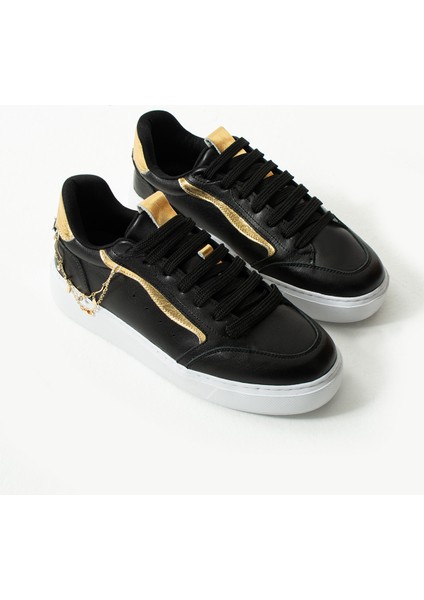 Flexicharm Kadin Hakiki Deri Bagcikli Siyah Rose Gold Sneaker