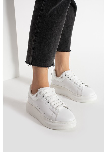Guinas Kadin Hakiki Deri Bagcikli Beyaz Gümüs Sneaker fiyatları