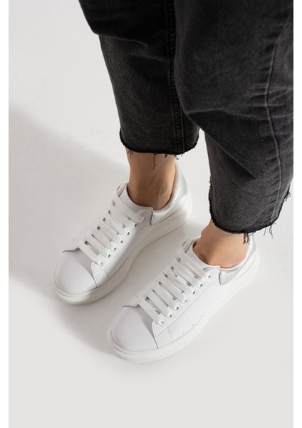 Guinas Kadin Hakiki Deri Bagcikli Beyaz Gümüs Sneaker fırsatları