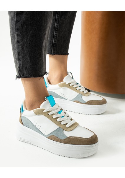 Bilma Kadin Hakiki Deri Bagcikli Mavi Beyaz Sneaker