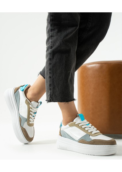 Bilma Kadin Hakiki Deri Bagcikli Mavi Beyaz Sneaker fiyatları