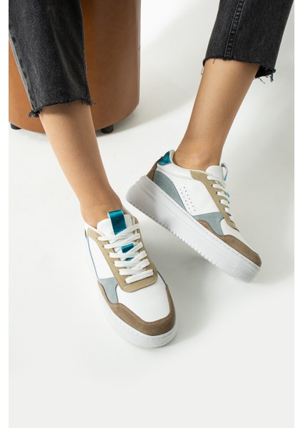 Bilma Kadin Hakiki Deri Bagcikli Mavi Beyaz Sneaker fırsatları