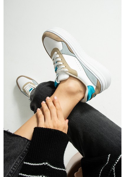 Bilma Kadin Hakiki Deri Bagcikli Mavi Beyaz Sneaker indirimleri