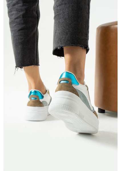 Bilma Kadin Hakiki Deri Bagcikli Mavi Beyaz Sneaker