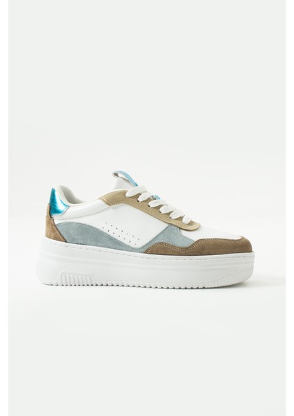Bilma Kadin Hakiki Deri Bagcikli Mavi Beyaz Sneaker