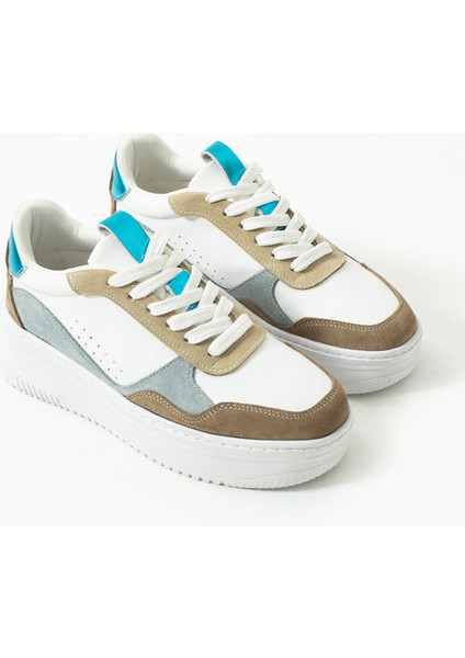 Bilma Kadin Hakiki Deri Bagcikli Mavi Beyaz Sneaker