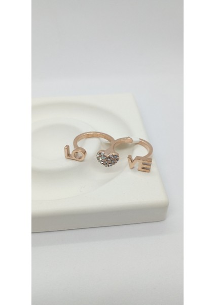 Gold Rose Renk Love Ikili Yüzük