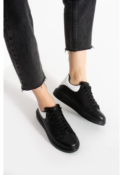 Guinas Kadin Hakiki Deri Bagcikli Siyah Beyaz Sneaker fırsatları