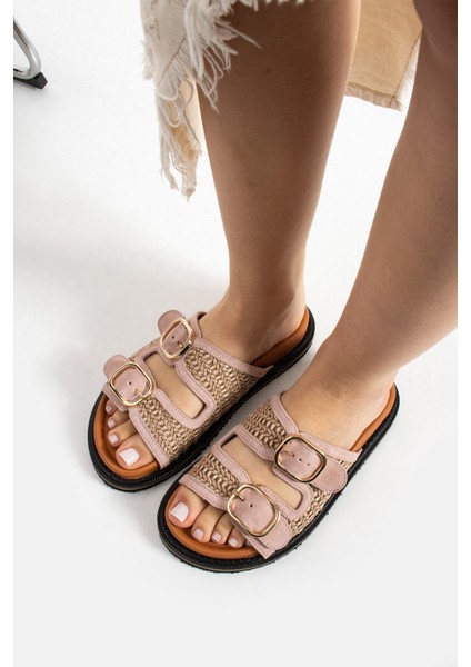 Klein Kadın Hasır Çift Tokalı Pudra Terlik fırsatları