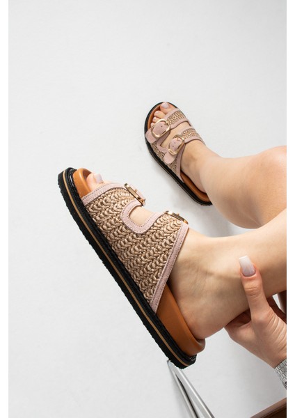 Klein Kadın Hasır Çift Tokalı Pudra Terlik indirimleri