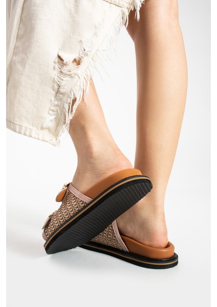 Klein Kadın Hasır Çift Tokalı Pudra Terlik