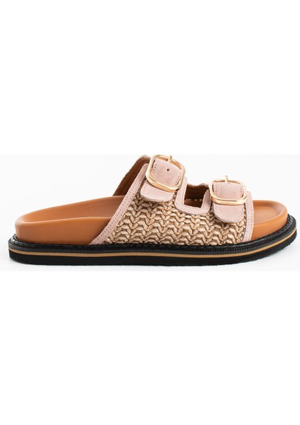 Klein Kadın Hasır Çift Tokalı Pudra Terlik