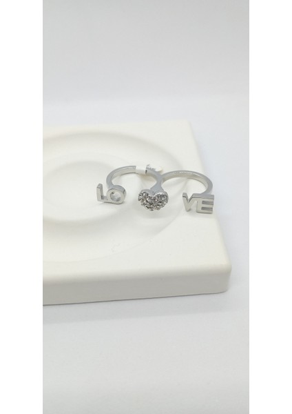 Silver Renk Love Ikili Yüzük
