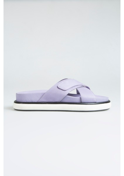 Luiza Kadin Hakiki Deri Bagciksiz Lila Terlik