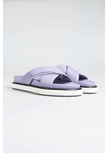 Luiza Kadin Hakiki Deri Bagciksiz Lila Terlik fiyatları