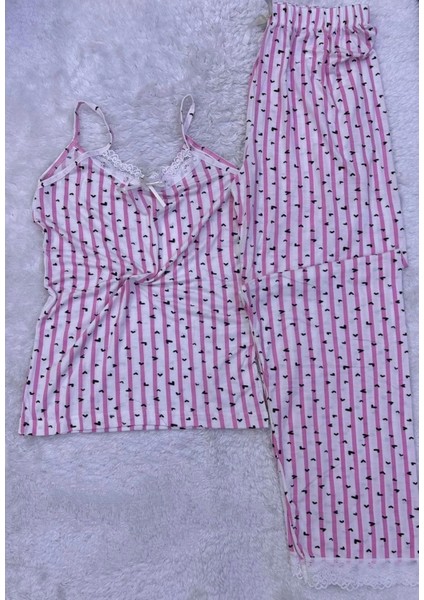 Kadın Ip Askılı Dantel Detay Gecelik Yumuşak Dokulu Pijama Takımı