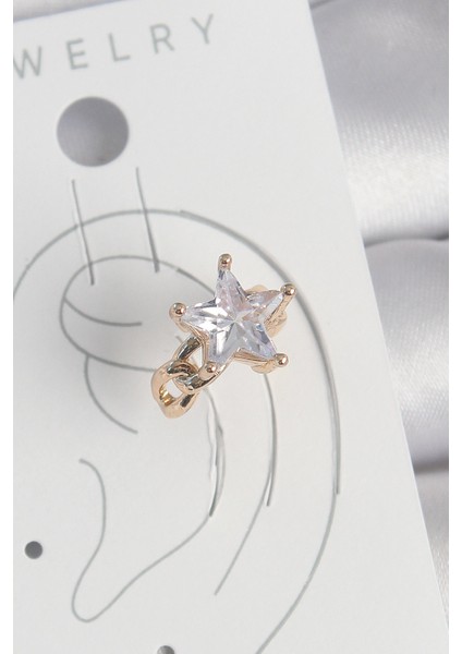Mulvxxmd XDN02 Pirinç Gold Renk Zirkon Taşlı Yıldız Model Kadın Kıkırdak Küpe (Mulvix)
