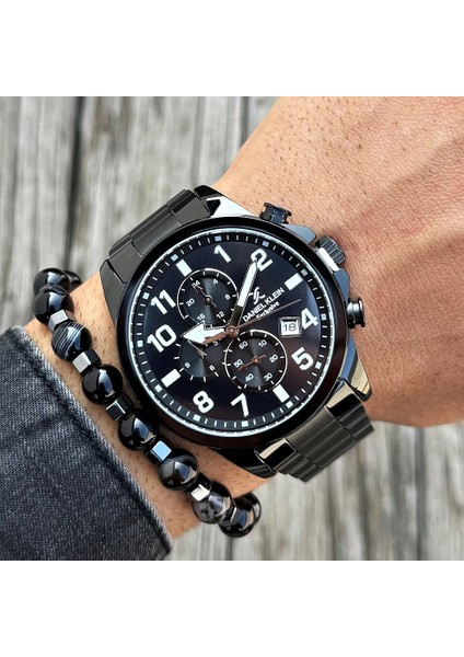 Fonksiyonlu Siyah Renk Garantili Orijinal Çelik Kordon Erkek Kol Saati Doğal Taş Bileklik Hediyeli DKLNHB08 fiyatları