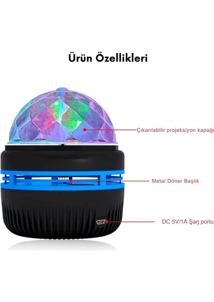 Hareketli Dönen Başlıklı Minimal Tasarımlı Galaxy Gece Lambası ve Projeksiyon Eğlenceli Disko Topu indirimleri