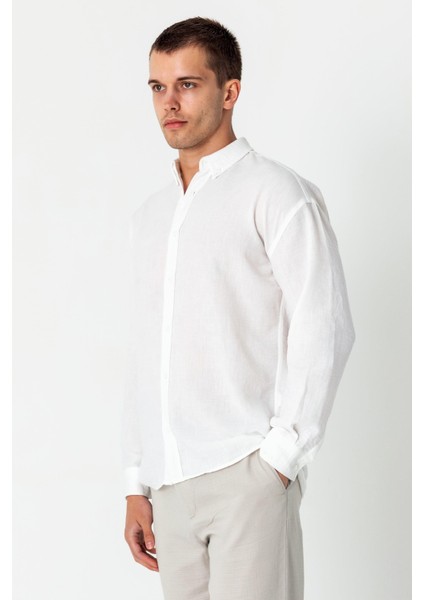 Erkek Keten Görünümlü Rahat Kesim Yazlık Gömlek fırsatları