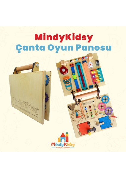 Montessori Aktivite ve Öğrenme Çantası Eğitici ve Geliştirici Ahşap Oyuncak Panosu