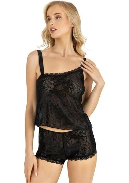 Aria's Closet Siyah Saten Şort Takımı 9220