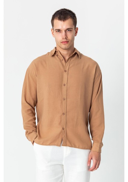 Erkek Keten Görünümlü Rahat Kesim Yazlık Gömlek