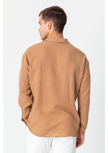 Erkek Keten Görünümlü Rahat Kesim Yazlık Gömlek fırsatları