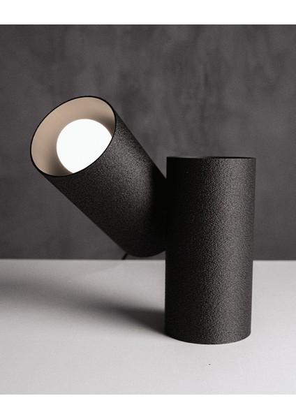 Canon Style Modern Masa Lambası | 3D Baskı Tasarım Siyah Silindir Gövdeli Aydınlatma