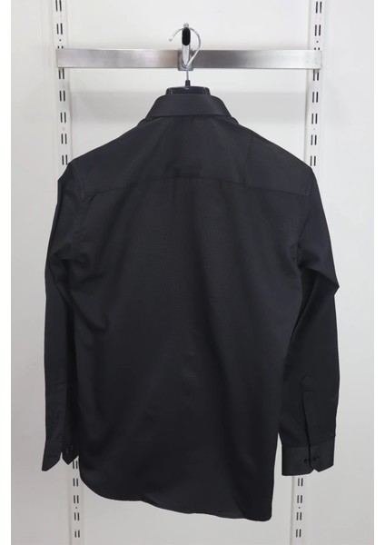 Fistan Store Erkek Siyah Armürlü Spor Kesim Dar Kalıp Cepsiz Uzun Kollu Yazlık Gömlek fırsatları