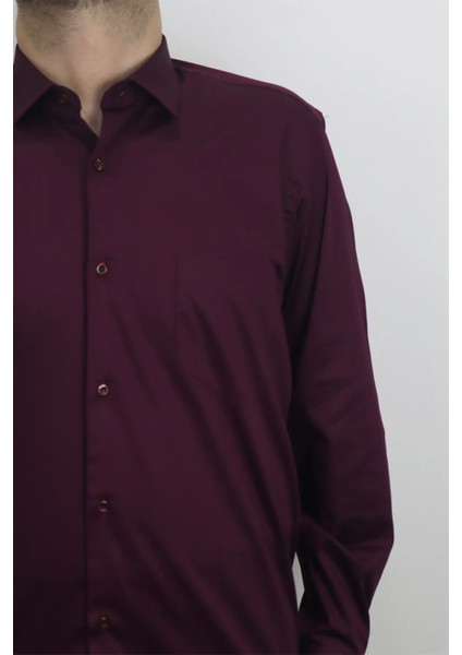 Fistan Store Erkek Bordo Düz Klasik Kesim Rahat Kalıp Tek Cepli Uzun Kollu Yazlık Gömlek fiyatları