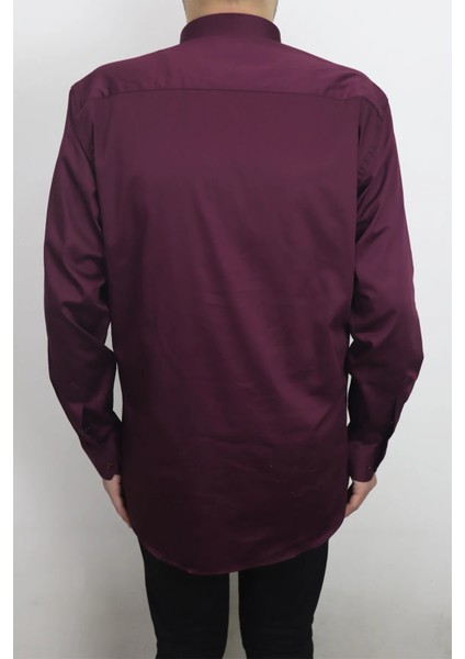 Fistan Store Erkek Bordo Düz Klasik Kesim Rahat Kalıp Tek Cepli Uzun Kollu Yazlık Gömlek modelleri