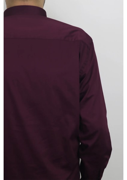 Fistan Store Erkek Bordo Düz Klasik Kesim Rahat Kalıp Tek Cepli Uzun Kollu Yazlık Gömlek fırsatları