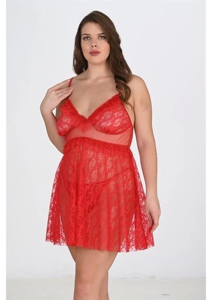 Aria's Closet Büyük Beden Kırmızı Gecelik 3040