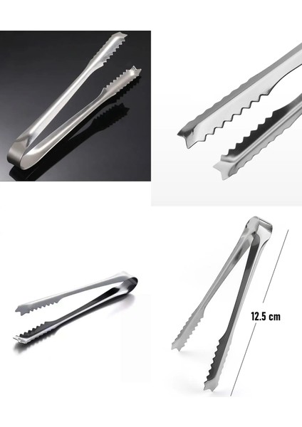 Mini 12.5 cm Buz Maşası - Şeker Limon Maşası Kokteyl Servis Maşası 5 Li Paket 304 Paslanmaz Çelik 721753 modelleri