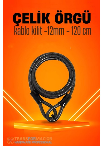 Çelik Örgü Kablo Kilit 12MM 120 cm Bisiklet Kilidi Motosiklet Kilidi Eşya Garaj Kilidi 721730 fiyatları