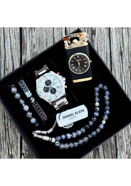 Garantili Iç Fonksiyonları Çalışır Babalar Günü Kol Saati Doğal Taş Tespih ve Bileklik Çakmak Seti HBDK77