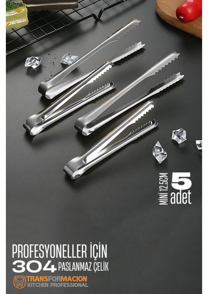 Mini 12.5 cm Buz Maşası - Şeker Limon Maşası Kokteyl Servis Maşası 5 Li Paket 304 Paslanmaz Çelik 721753 fırsatları