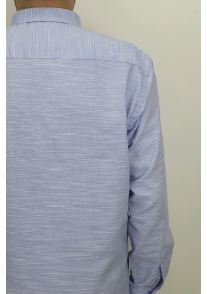 Fistan Store Erkek Mavi Kırçıllı Klasik Kesim Rahat Kalıp Tek Cepli Uzun Kollu Yazlık Gömlek fırsatları