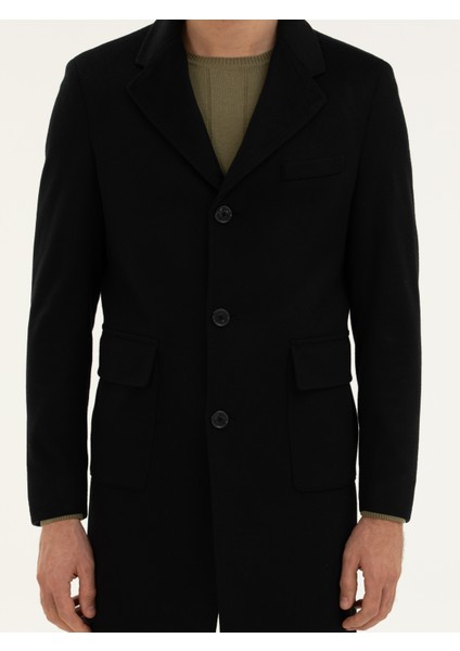 Erkek Siyah Slim Fit Kaşmir Karışımlı Palto 50279577-VR046