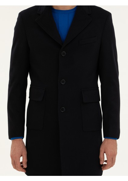 Erkek Lacivert Slim Fit Yün Karışımlı Palto 50279577-VR033