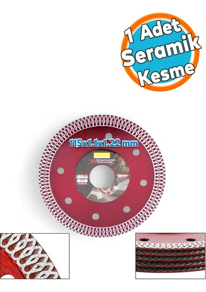 Ultra Ince Hassas Elmas Seramik Mermer Porselen Fayans Granit Sulu Kuru Kesim Kesme 115 mm Disk
