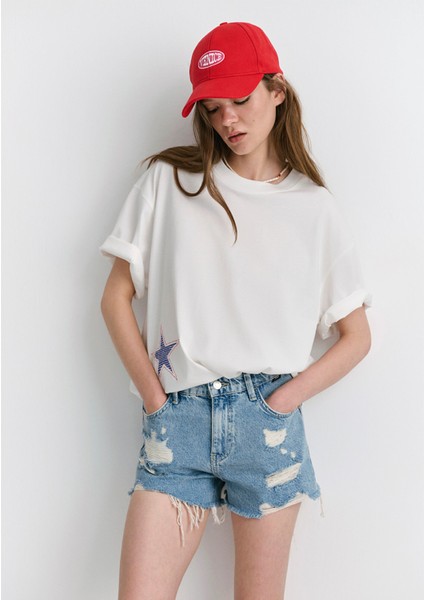 Kadın TYRA Açık Mavi Yırtıklı Street Jean Şort 1410011-84425