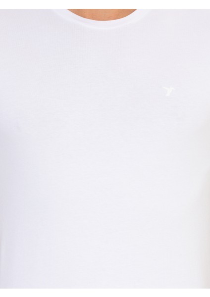 Erkek Beyaz Bisiklet Yaka Slim Fit Basic T-Shirt 50263987-VR013