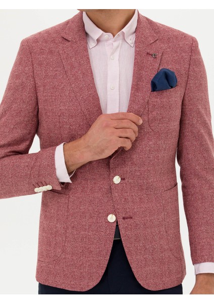 Erkek Bordo Slim Fit Keten Karışımlı Ceket 50264751-VR014