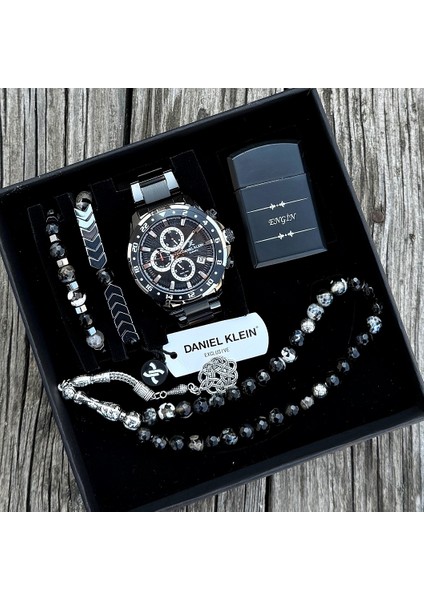 Kişiye Özel Garantili Kol Saati Doğal Taş Tespih ve Bileklik Çakmak Seti HBDK64