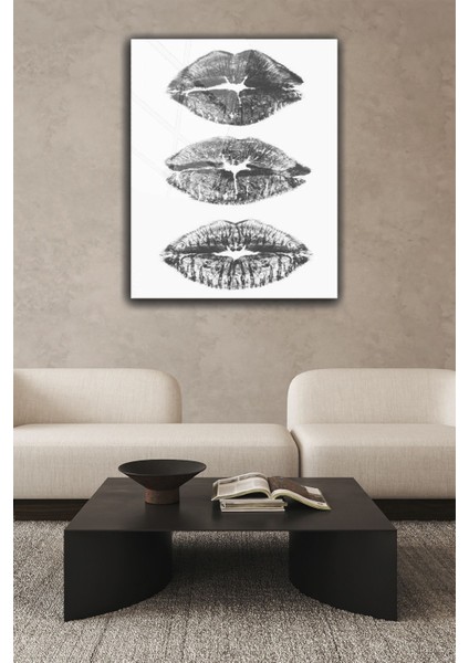 Beyaz Dudak Izi Desenli Modern 4 mm Temperli Kırılmaz Cam Tablo