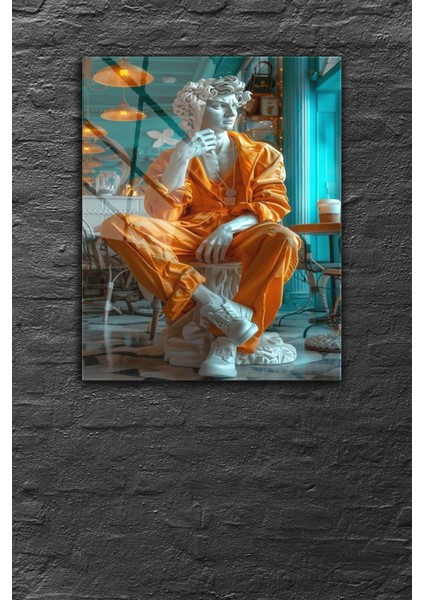 Çok Renkli, Socrates Desenli, Yunan Tanrısı, Modern Sanat, 4 mm Temperli, Kırılmaz Cam Tablo